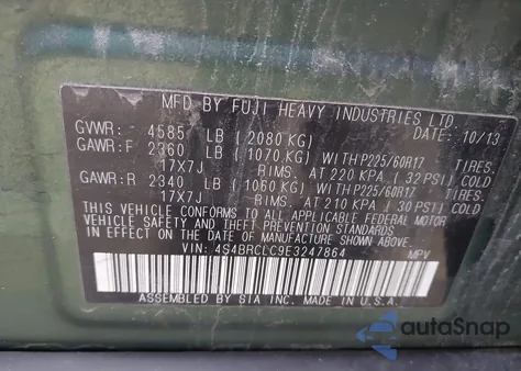 2014 Subaru Outback 2.5I Limited z USA, uszkodzony, nr VIN 4S4BRCLC9E3247864